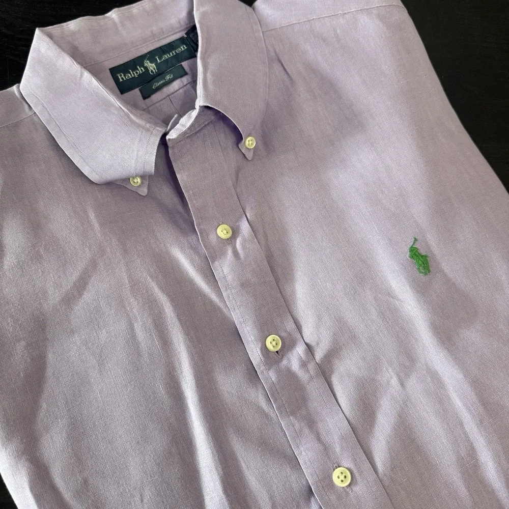 Polo Ralph Lauren 100% Linen Button Shirt Short Sleeve Purple XL Classic Fit